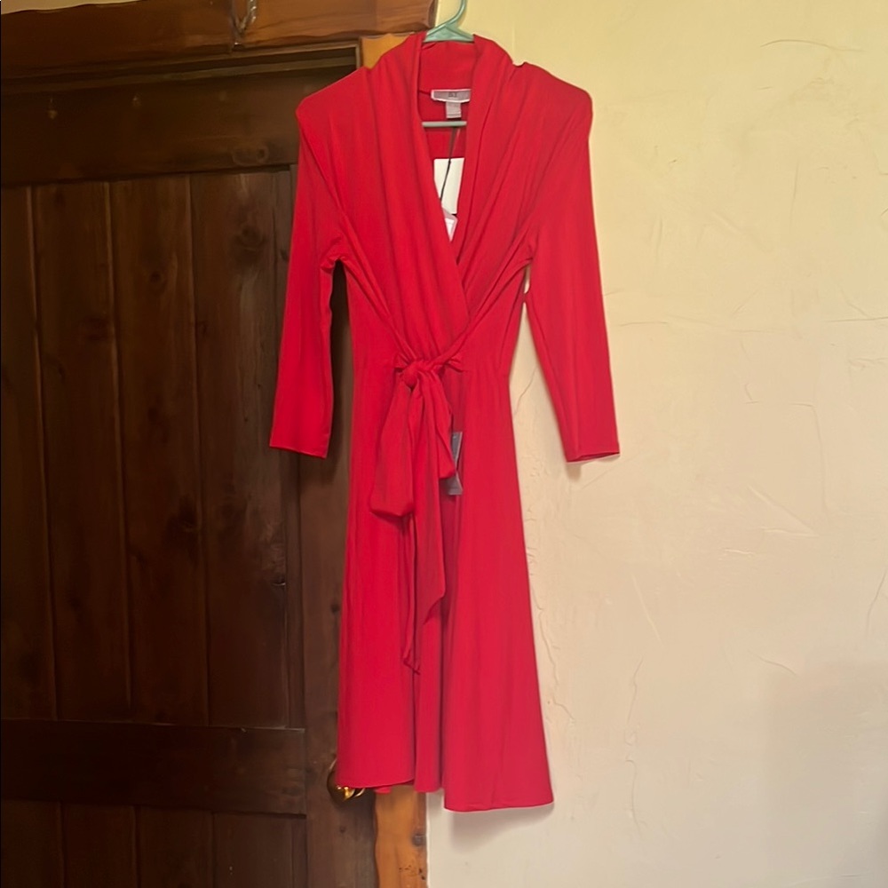 BY Design from Nordstrom Red Cowl Neck Long Sleeve Faux Wrap Dress